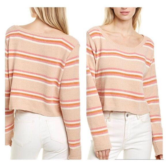 NWT ALL IN FAVOR Stripe Crop Sweater In Taupe-pink Size Small - Picture 2 of 9